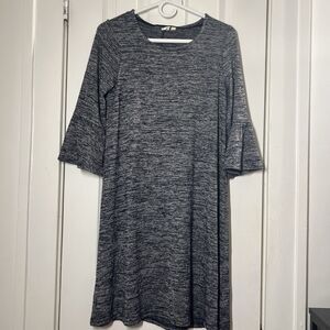 Gap Womens S Blue Marled Shift Dress 3/4 Bell Sleeve Cozy Casual Preppy